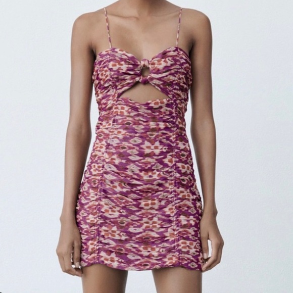 Zara Dresses Nwt Zara Printed Dress With Draping Purple Poshmark